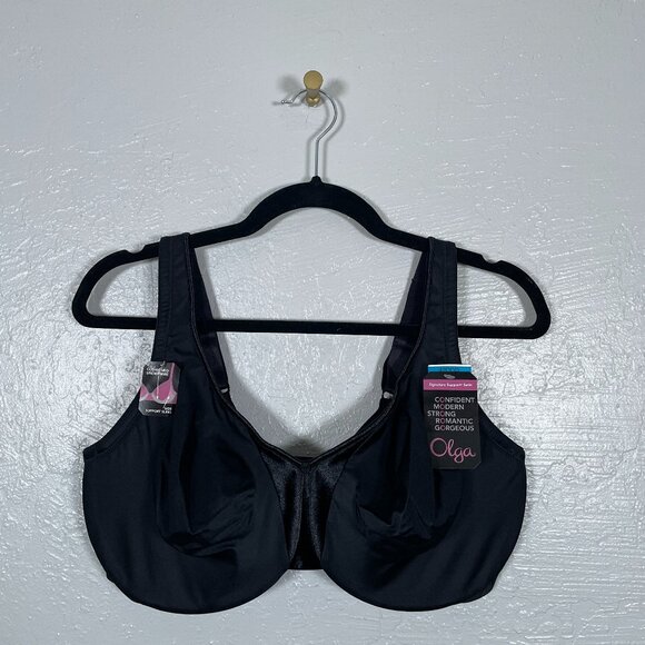 Olga Women Plus Size 42DDD Black Signature Support Satin Full-Coverage Bra 35002 - Picture 1 of 7